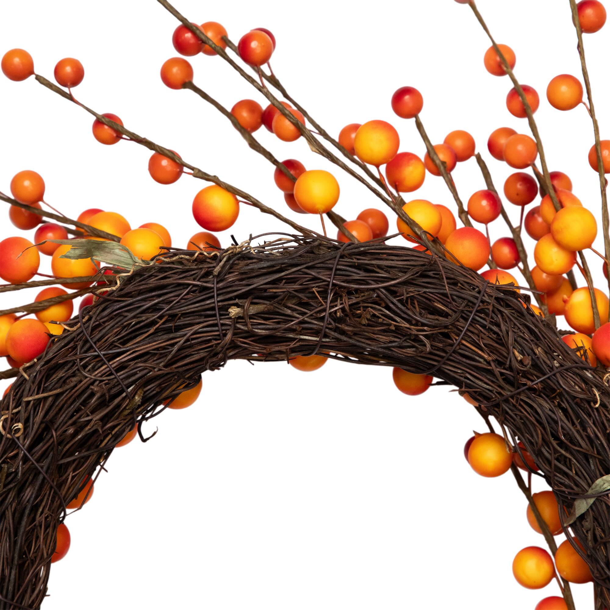 14" Orange & Red Berry Artificial Fall Harvest Twig Wreath